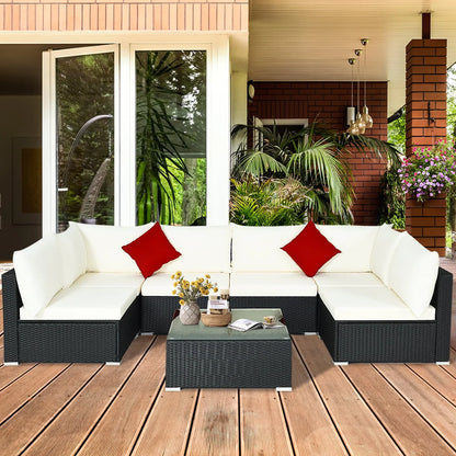Gymax 7PCS Rattan Patio Conversation Sectional Furniture Set w/Cushion Pillow