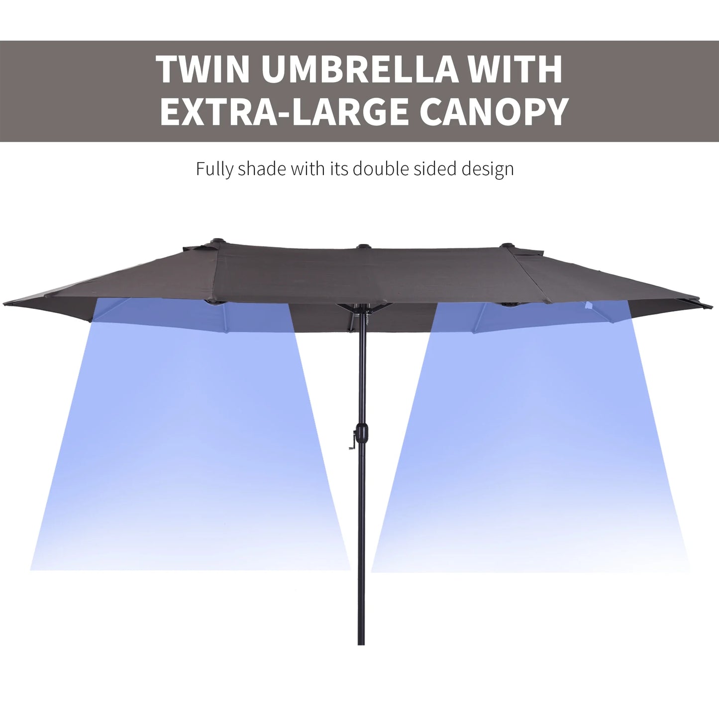 Outsunny Extra Large 15Ft Patio Umbrella,Double-Sided Outdoor Umbrella with Crank Handle and Air Vents for Backyard,Deck,Pool,Market,Gray,Gray Steel Lighting Outdoor Lighting