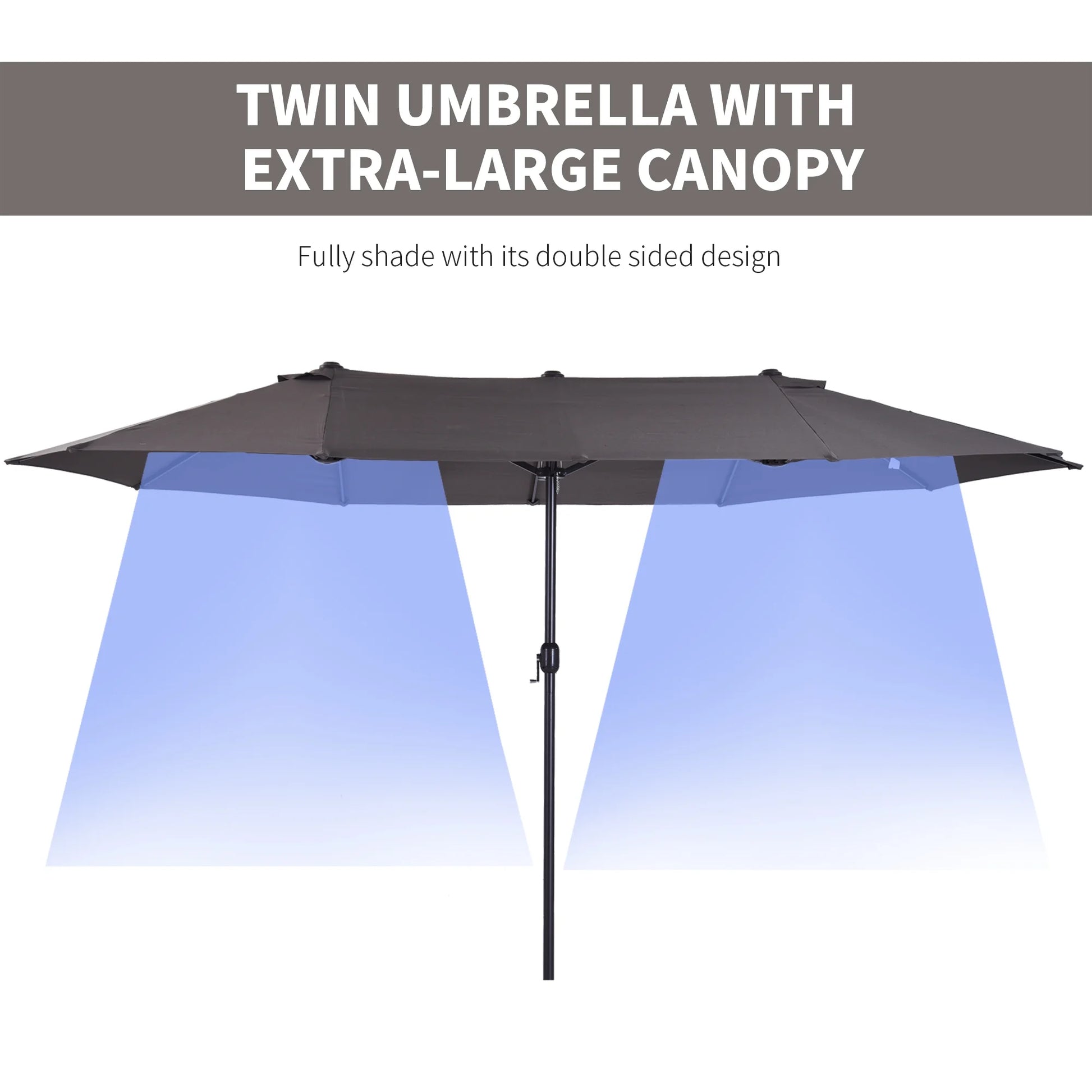 Outsunny Extra Large 15Ft Patio Umbrella,Double-Sided Outdoor Umbrella with Crank Handle and Air Vents for Backyard,Deck,Pool,Market,Gray,Gray Steel Lighting Outdoor Lighting