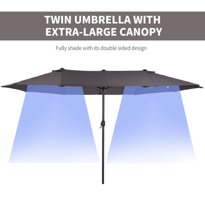Outsunny Extra Large 15Ft Patio Umbrella,Double-Sided Outdoor Umbrella with Crank Handle and Air Vents for Backyard,Deck,Pool,Market,Gray,Gray Steel Lighting Outdoor Lighting