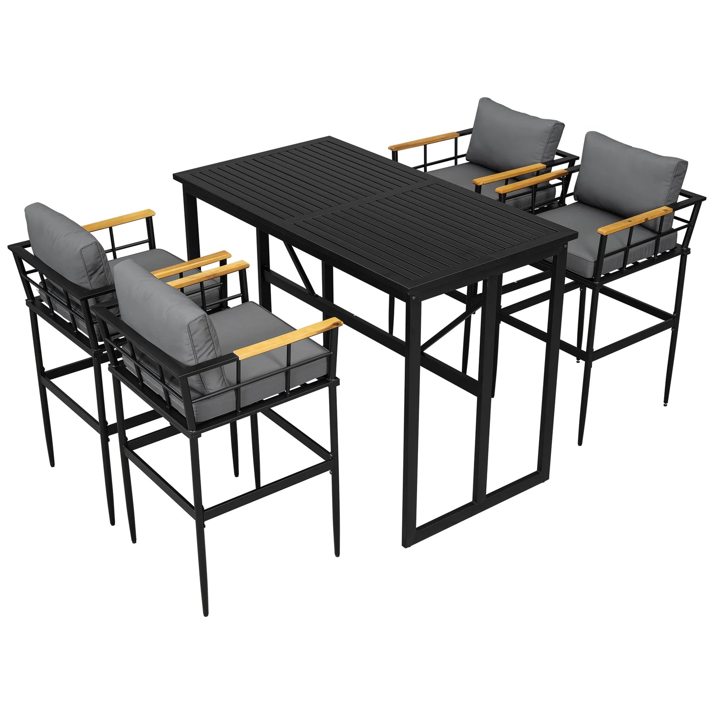 Harper & Bright Designs Iron Outdoor Counter Height Dining Set for 4, 5 Pieces All-Weather Patio Dining Furniture Set with Table and 4 Chairs for Pub Backyard Balcony Garden, Gray