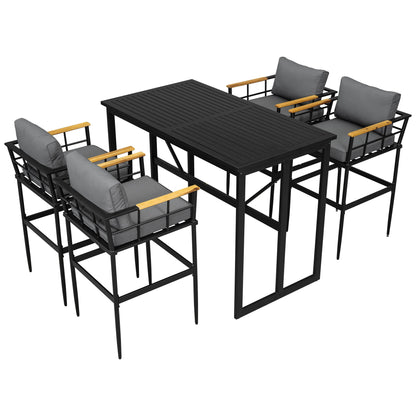 Harper & Bright Designs Iron Outdoor Counter Height Dining Set for 4, 5 Pieces All-Weather Patio Dining Furniture Set with Table and 4 Chairs for Pub Backyard Balcony Garden, Gray