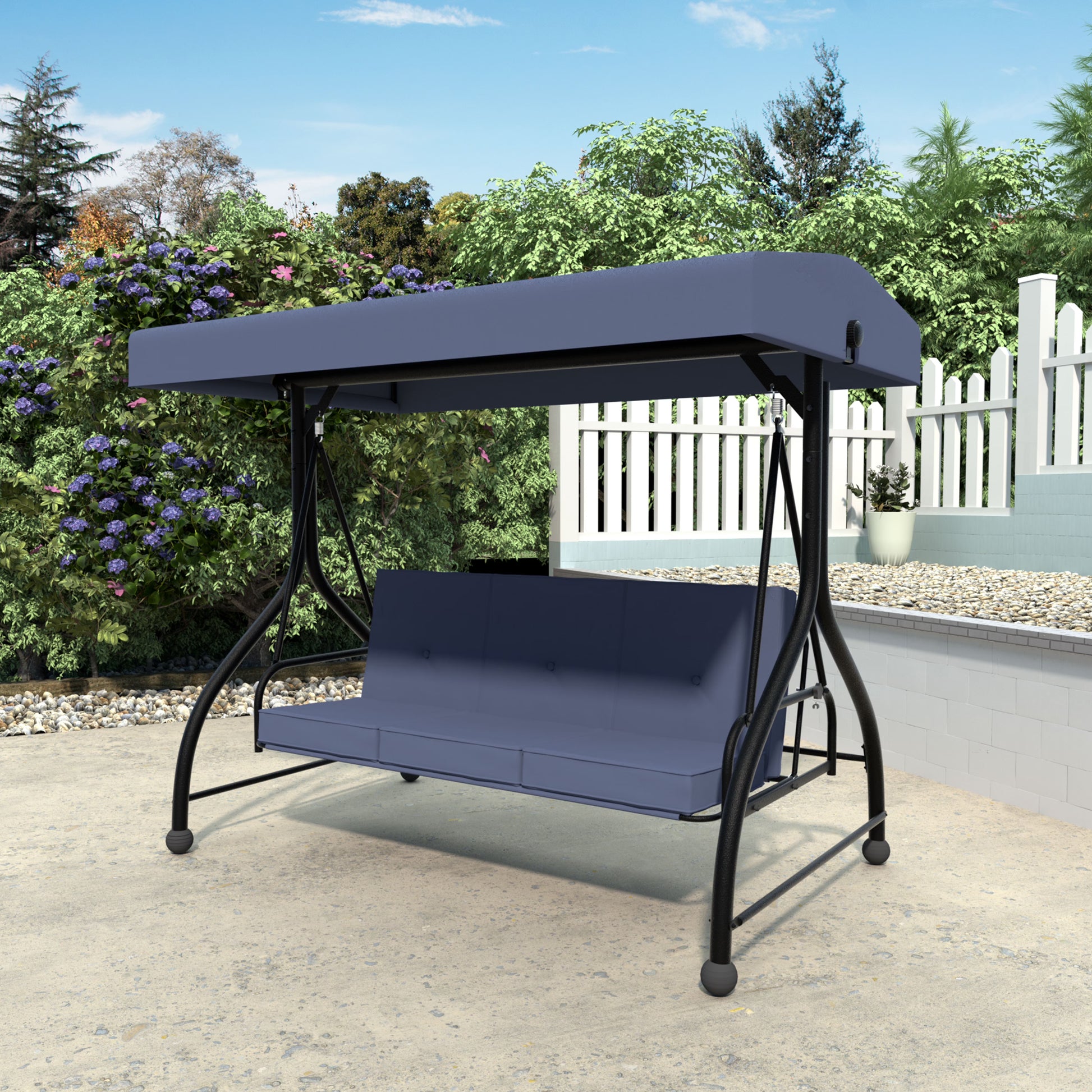 VEIKOUS 3-Seat Porch Swing Glider Outdoor with Adjustable Canopy and Side tables for Patio, Beige