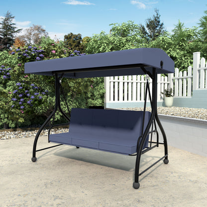 VEIKOUS 3-Seat Porch Swing Glider Outdoor with Adjustable Canopy and Side tables for Patio, Beige