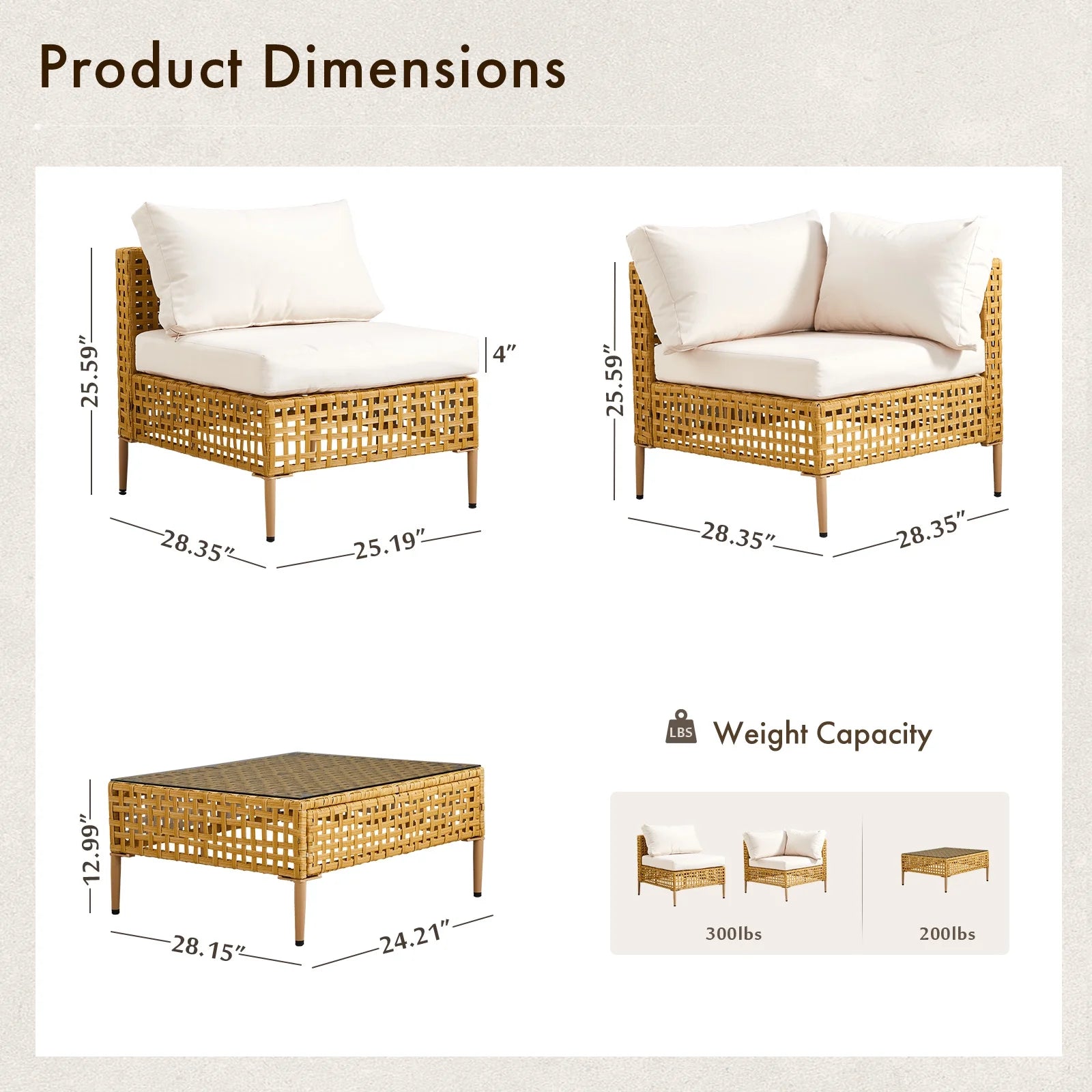 Ktaxon 7-Piece Wicker Patio Furniture Set, Patio Furniture Set with Water Resistant Thick Cushions and Coffee Table, Beige
