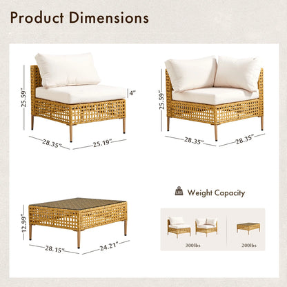 Ktaxon 7-Piece Wicker Patio Furniture Set, Patio Furniture Set with Water Resistant Thick Cushions and Coffee Table, Beige