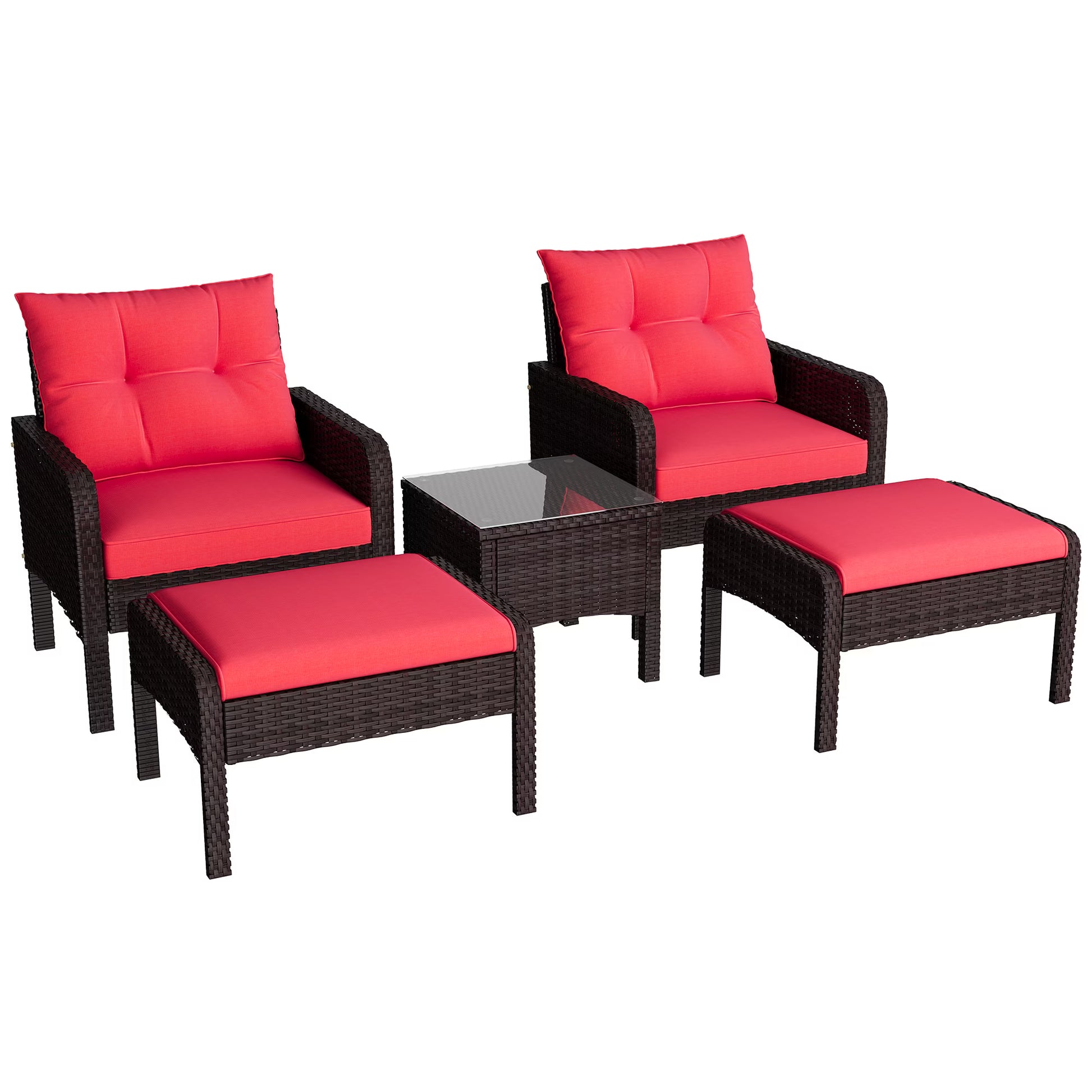 AECOJOY 5 Piece Patio Furniture Set Rattan Wicker Chair with Table Ottoman Patio Conversation Set for Porch in Beige
