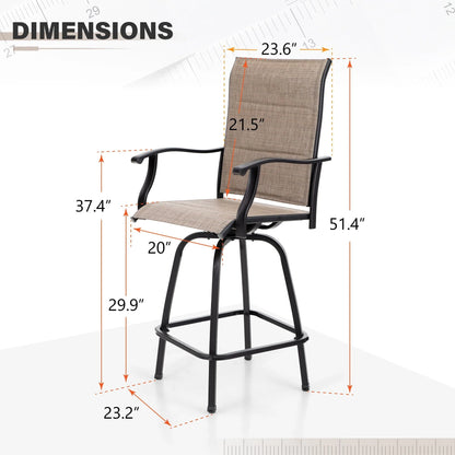 Sophia & William 2Pcs Outdoor Metal Swivel Bar Stools Patio Padded Height Textilene Chairs