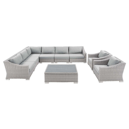 Modway Conway Sunbrella® Outdoor Patio Wicker Rattan 9-Piece Sectional Sofa Set in Light Gray Gray