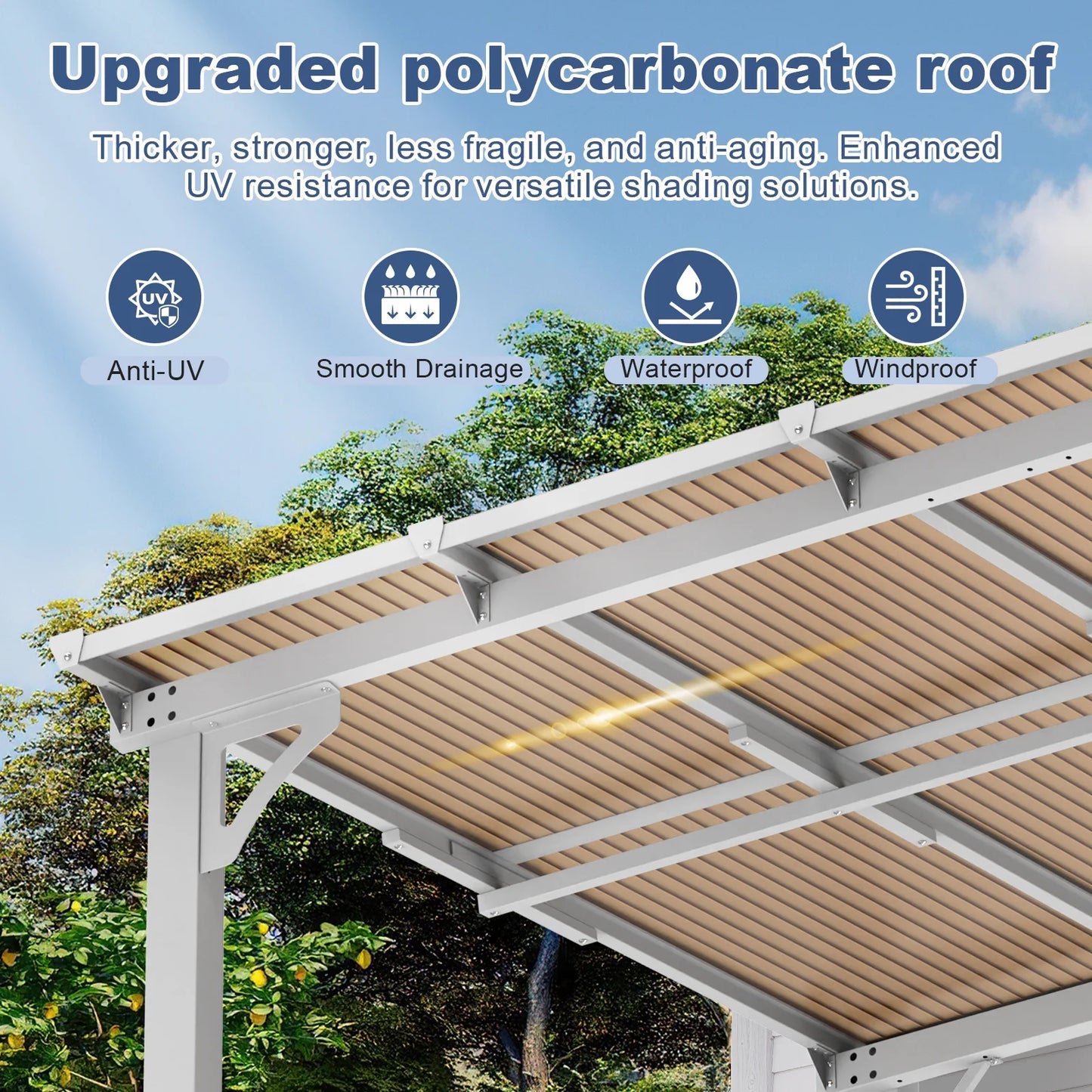 MEISSALIVVE 8' x 12' Hardtop Wall Mounted Gazebo Pergola, Lean-to Metal Awning with Sloped Roof, Outdoor Shelter for Patio, Deck, Backyard, White