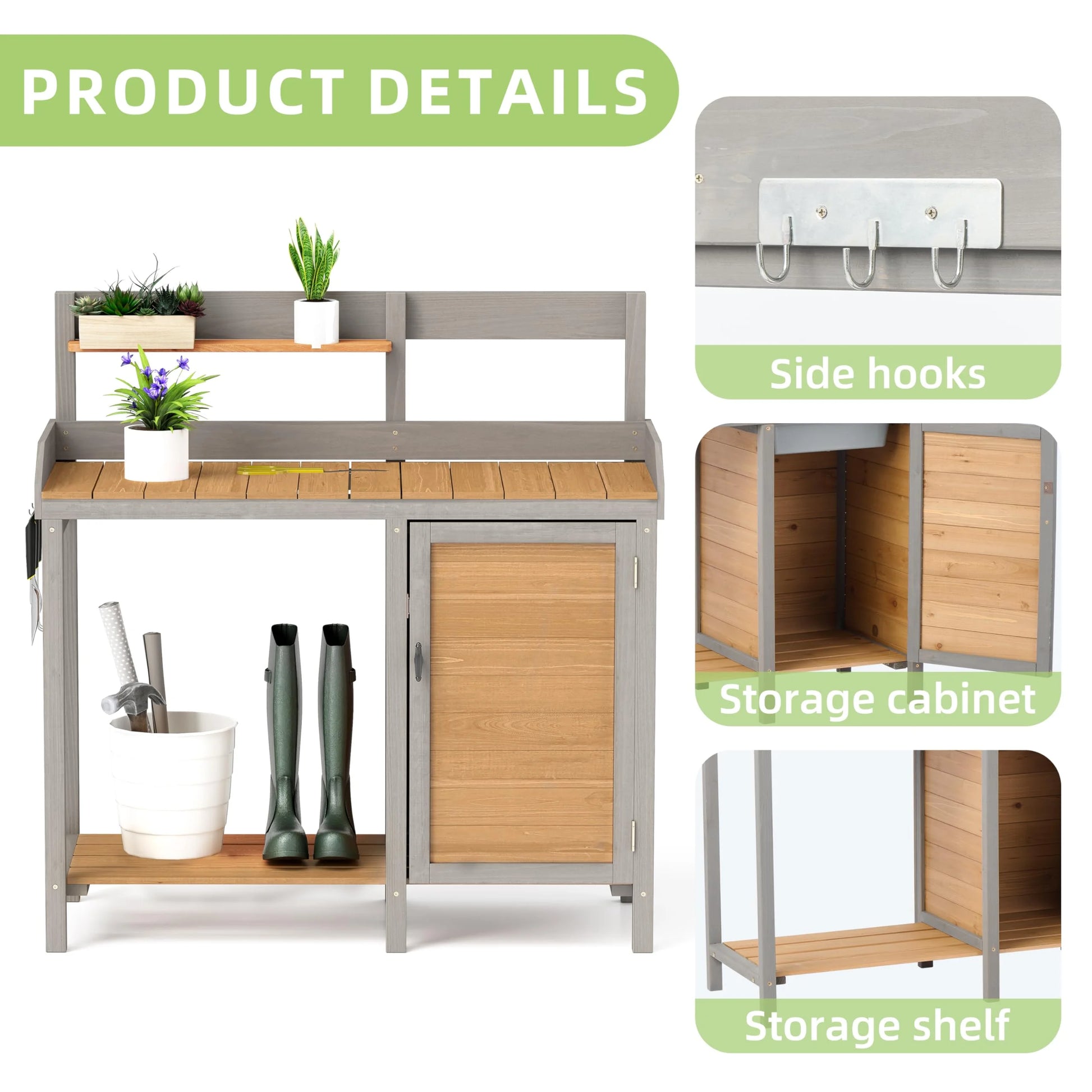 Wooden Potting Bench Table with Sink,Outdoor Garden Table Work Bench with Storage, Workstation for Outside Patio Lawn