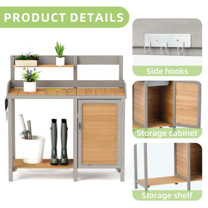 Wooden Potting Bench Table with Sink,Outdoor Garden Table Work Bench with Storage, Workstation for Outside Patio Lawn
