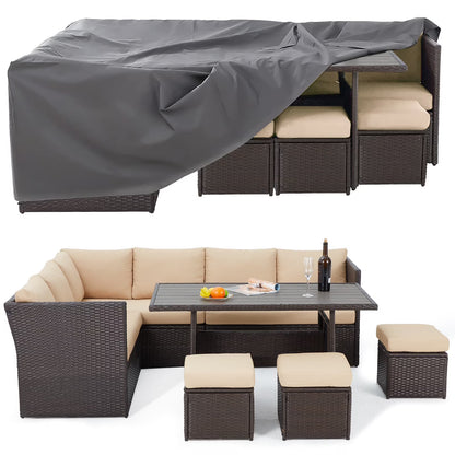 AECOJOY 7 Piece Patio Furniture Set PE Rattan Outdoor Dining Set Sectional Sofa Couch with Table Patio Conversation Set in Gray