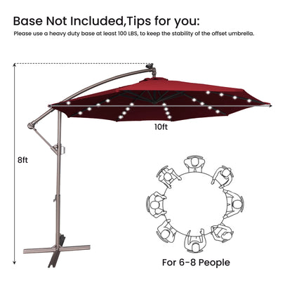 Mondawe 10ft Solar Lights Offset Cantilever Patio Umbrella - with Light, LED Lighted Offset Hanging Patio Outdoor Market Umbrella UPF50+ UV Protection with Crank,Navy Blue
