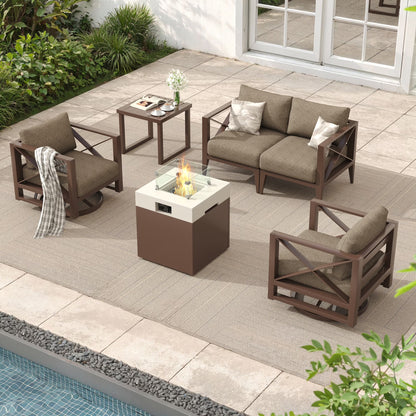MBY Outdoor Aluminum Patio Furniture Set, 2-Seats Patio Conversation Sofa Set with 1 Coffee Table, All Weather for Pool, Balcony, Garden-White