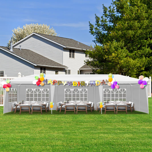 10'x30' Outdoor Party Tent with 8 Removable Sidewalls, Waterproof Canopy Patio Wedding Gazebo, White