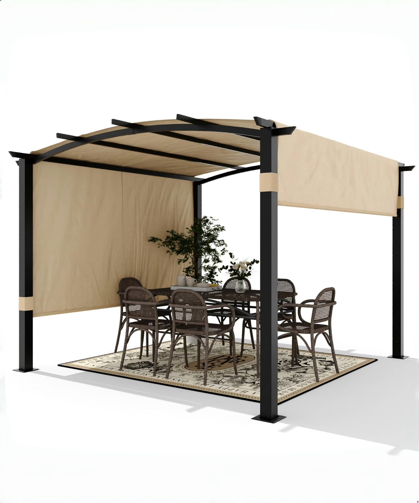 Huisuilinss Outdoor Pergola,Arched Pergola,Aluminum Pergola With Retractable Canopy,Arched Patio Pergola,Metal Pergola Shade Shelter For Backyard Lawn Patios Gardens Grill Gazebo