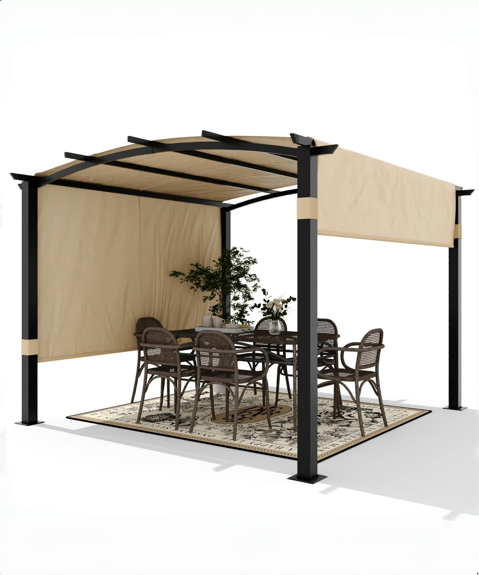 Huisuilinss Outdoor Pergola,Arched Pergola,Aluminum Pergola With Retractable Canopy,Arched Patio Pergola,Metal Pergola Shade Shelter For Backyard Lawn Patios Gardens Grill Gazebo