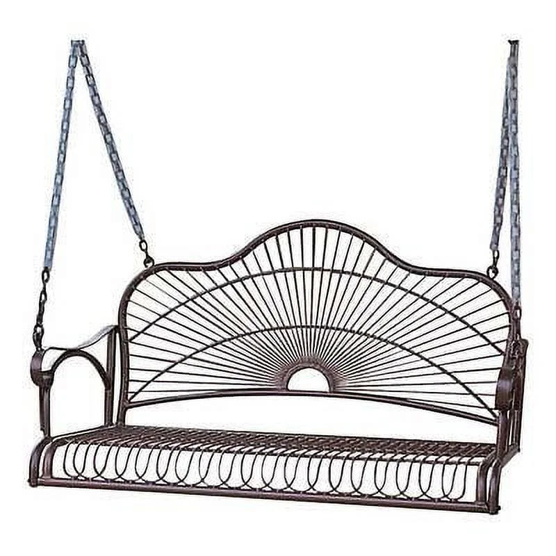 International Caravan Sun Ray Iron Patio Porch Swing in Bronze