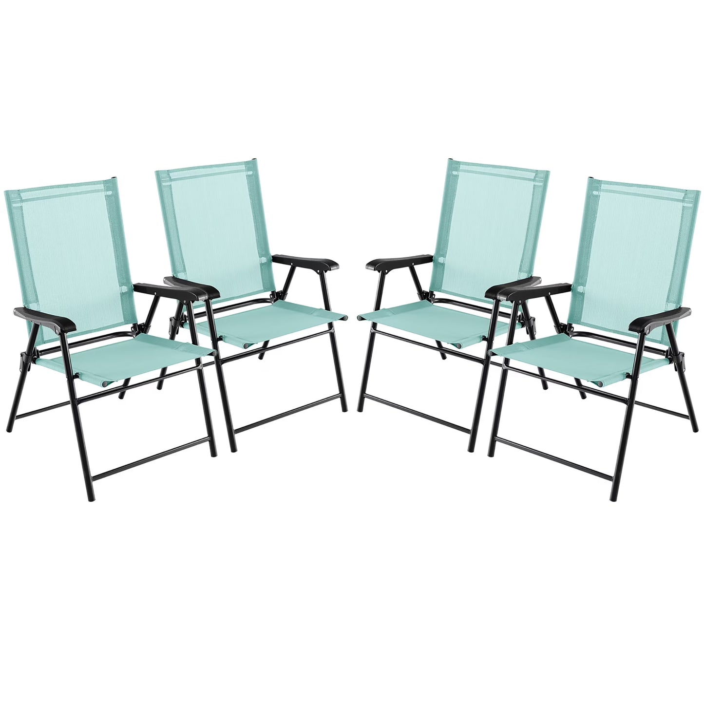 Gymax Patio Metal Camping Breathable and Rip-resistant Folding Chairs, Blue (Set of 4)