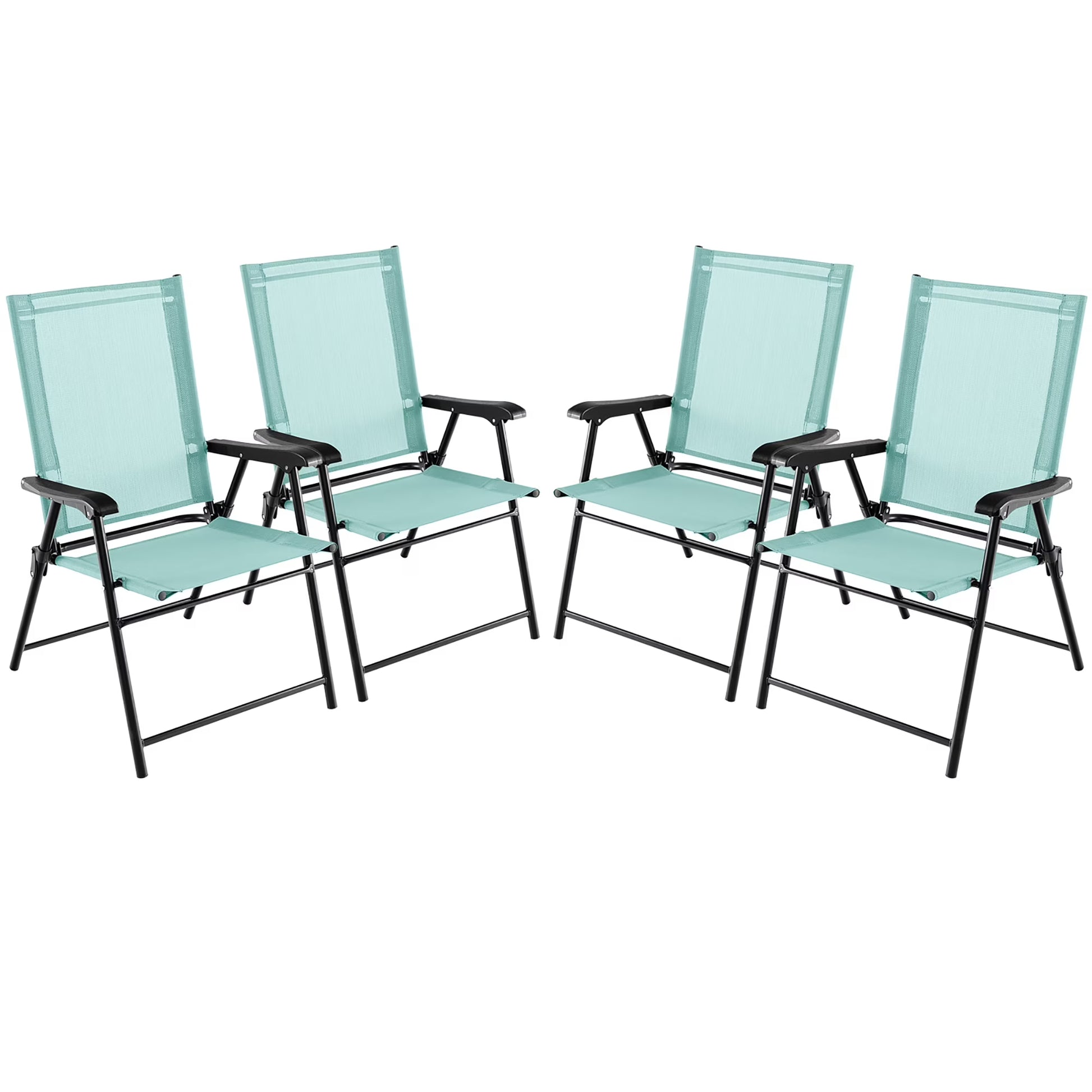 Gymax Patio Metal Camping Breathable and Rip-resistant Folding Chairs, Blue (Set of 4)