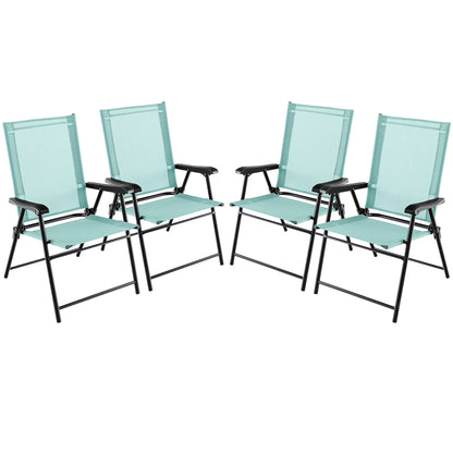 Gymax Patio Metal Camping Breathable and Rip-resistant Folding Chairs, Blue (Set of 4)