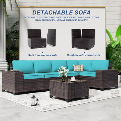 ASJMR 10 Pieces Wicker Patio Furniture Set With 43" Gas Fire Pit Table & 2 Swivel Chairs,Outdoor Rattan Sectional Sofa Conversation Set With Cushions & Tables,Green