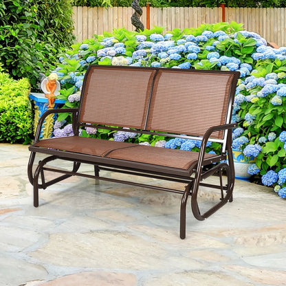 Gymax 48'' Outdoor Patio Swing Glider Bench Chair Loveseat Rocker Lounge Backyard Brown