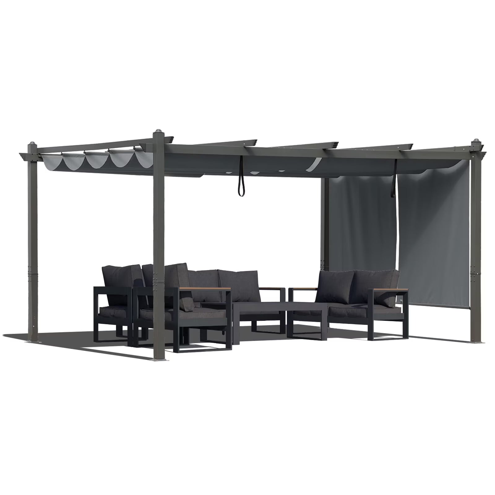 BPS 16' x 12' Outdoor Pergola with Retractable Canopy & Adjustable Sun Shade, Patio Aluminum Pergolas Gazebos, Khaki