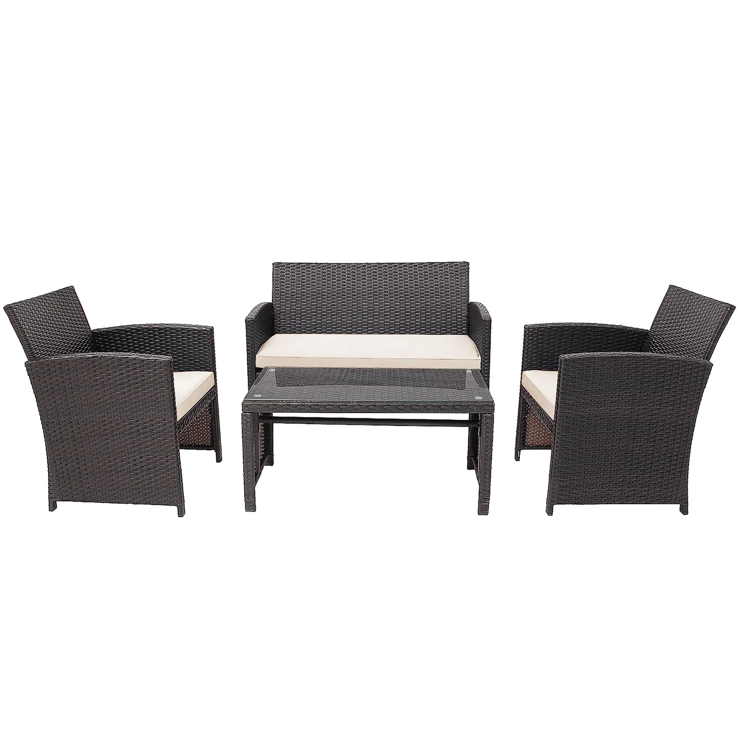Costway 4PCS Patio Rattan Furniture Set Cushioned Chair Sofa Coffee Table White Modern Outdoor Furniture Set For Four
