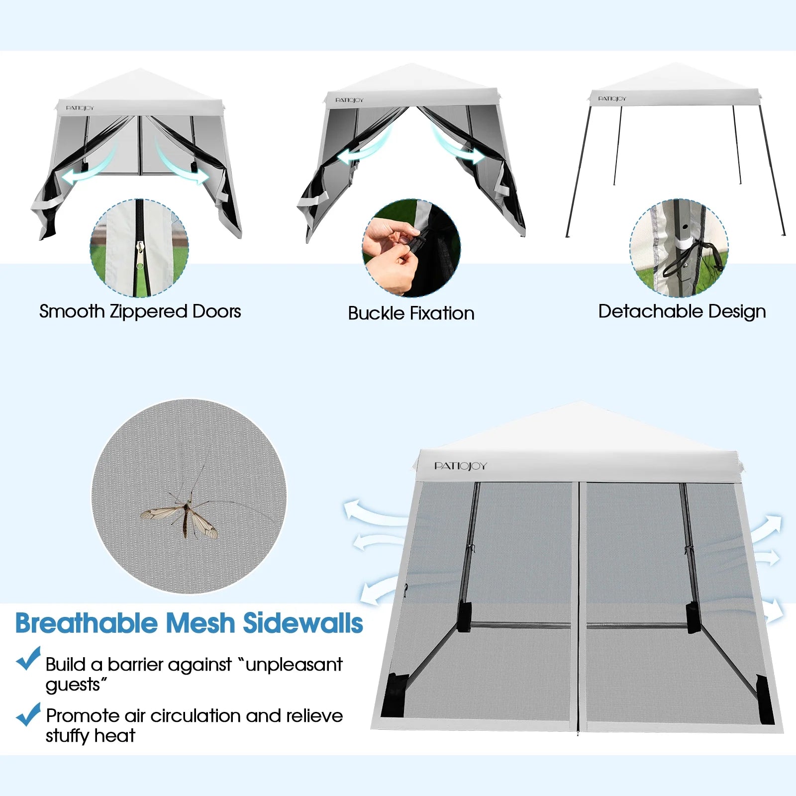 Costway 10x10Ft Patio Outdoor Instant Pop-up Canopy Slant Leg Mesh Tent Folding White
