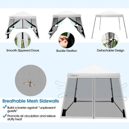 Costway 10x10Ft Patio Outdoor Instant Pop-up Canopy Slant Leg Mesh Tent Folding White
