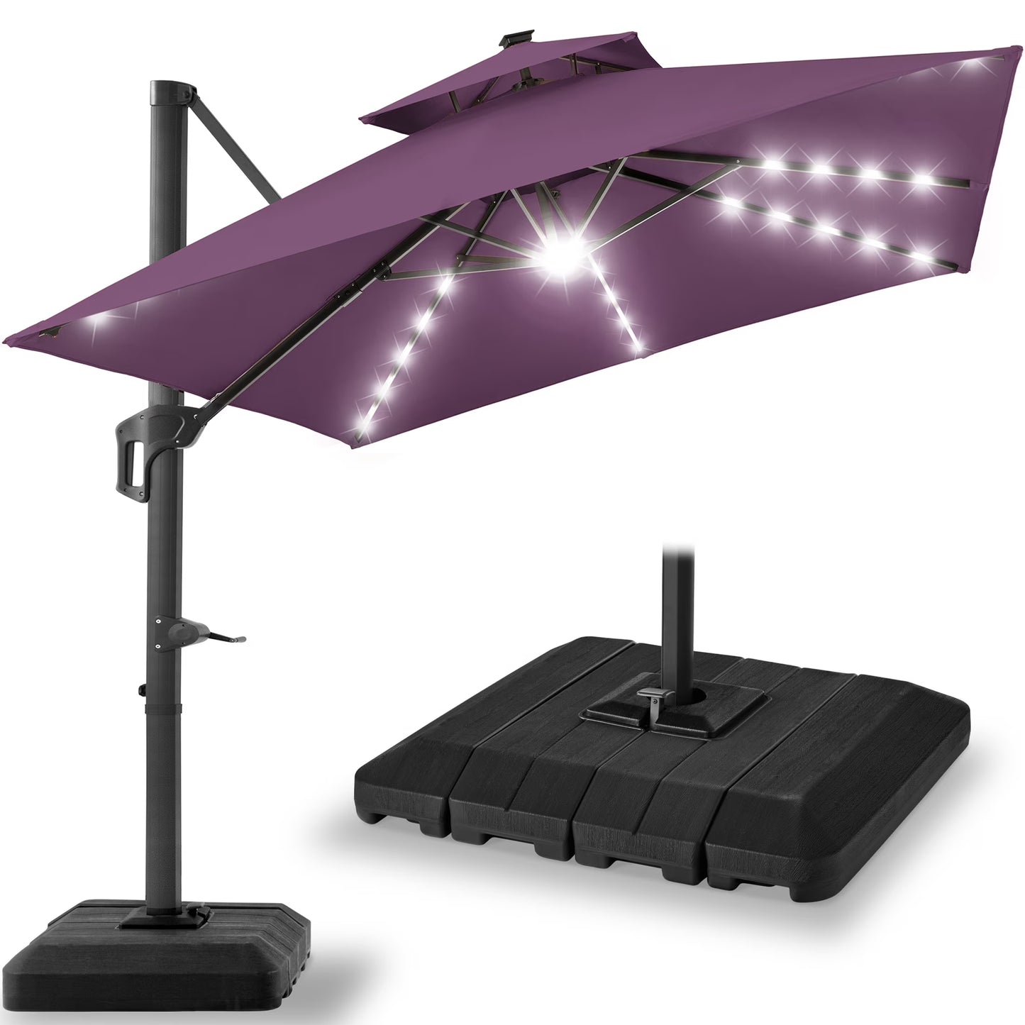 Best Choice Products 10x10ft 2-Tier Square Outdoor Solar LED Cantilever Patio Umbrella w/Base Included - Tan