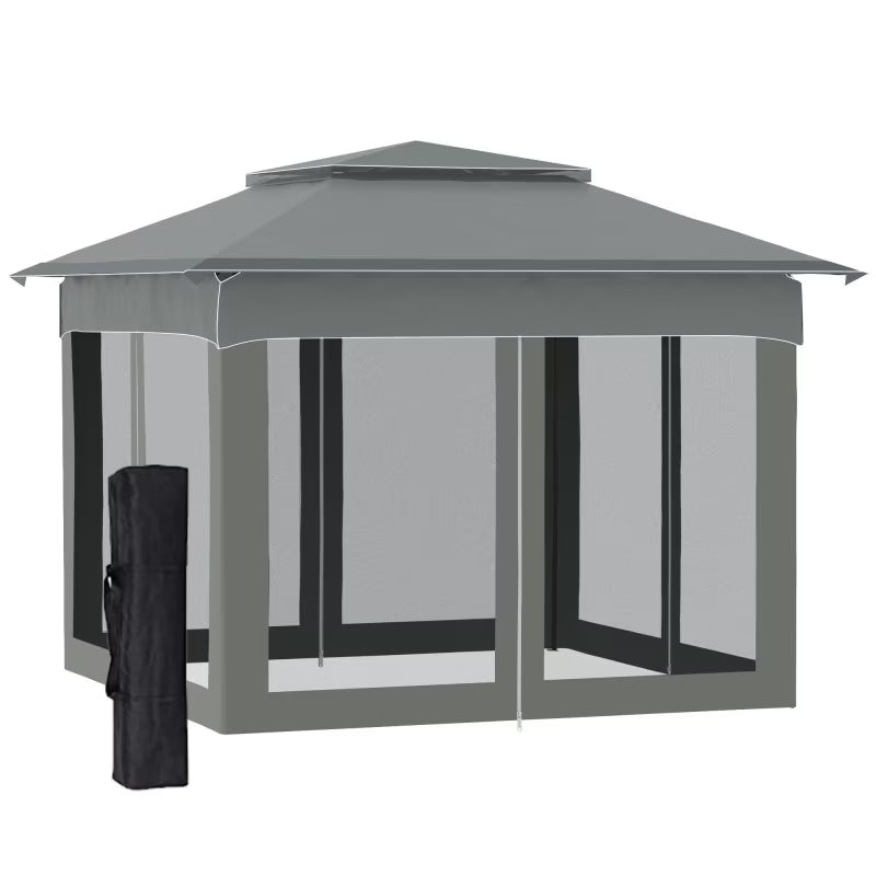 Outsunny 11' x 11' Pop Up Canopy, Outdoor Patio Gazebo Shelter with Removable Zipper Netting, Instant Event Tent w/114 Square Feet of Shade and Carry Bag for Backyard, Garden, Dark Gray On-Site