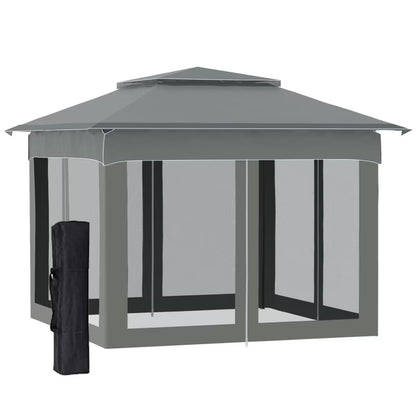 Outsunny 11' x 11' Pop Up Canopy, Outdoor Patio Gazebo Shelter with Removable Zipper Netting, Instant Event Tent w/114 Square Feet of Shade and Carry Bag for Backyard, Garden, Dark Gray On-Site