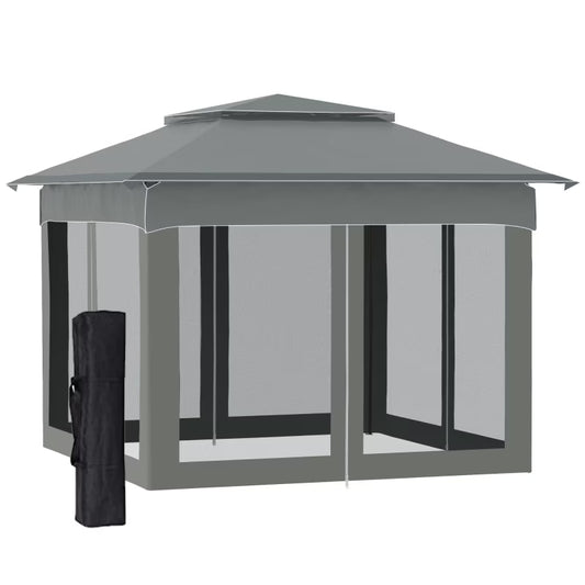Outsunny 11' x 11' Pop Up Canopy, Outdoor Patio Gazebo Shelter with Removable Zipper Netting, Instant Event Tent w/114 Square Feet of Shade and Carry Bag for Backyard, Garden, Dark Gray On-Site