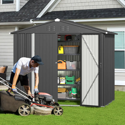 6x4FT Metal Outdoor Storage Shed, Garden Tool Shed with Lockable Doors & Slooping Roof for Backyard,Patio,Dark Grey