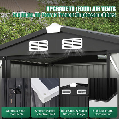 Clouddwell 6 ft. x 4 ft. Outdoor Storage Shed, Metal Garden Shed with Lockable Doors & Sloped Roof for Backyard, Patio, Poolside