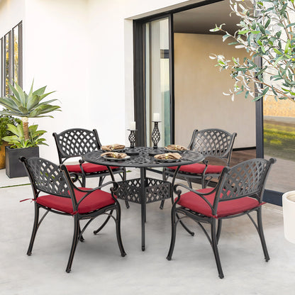 Nuu Garden 5-Piece Outdoor Bar Set, Outdoor Patio Dining Furniture Set, Round Dining Table with Umbrella Hole and Patio Dining Chairs, Bronze
