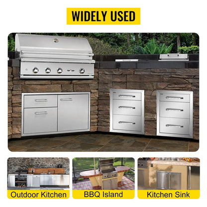 Outdoor Kitchen Drawers 18" W x 20.5" H x 20.5" D, Flush Mount Triple Access BBQ Drawers with Stainless Steel Handle, BBQ Island Drawers for Outdoor Kitchens or BBQ Island Patio Grill Station