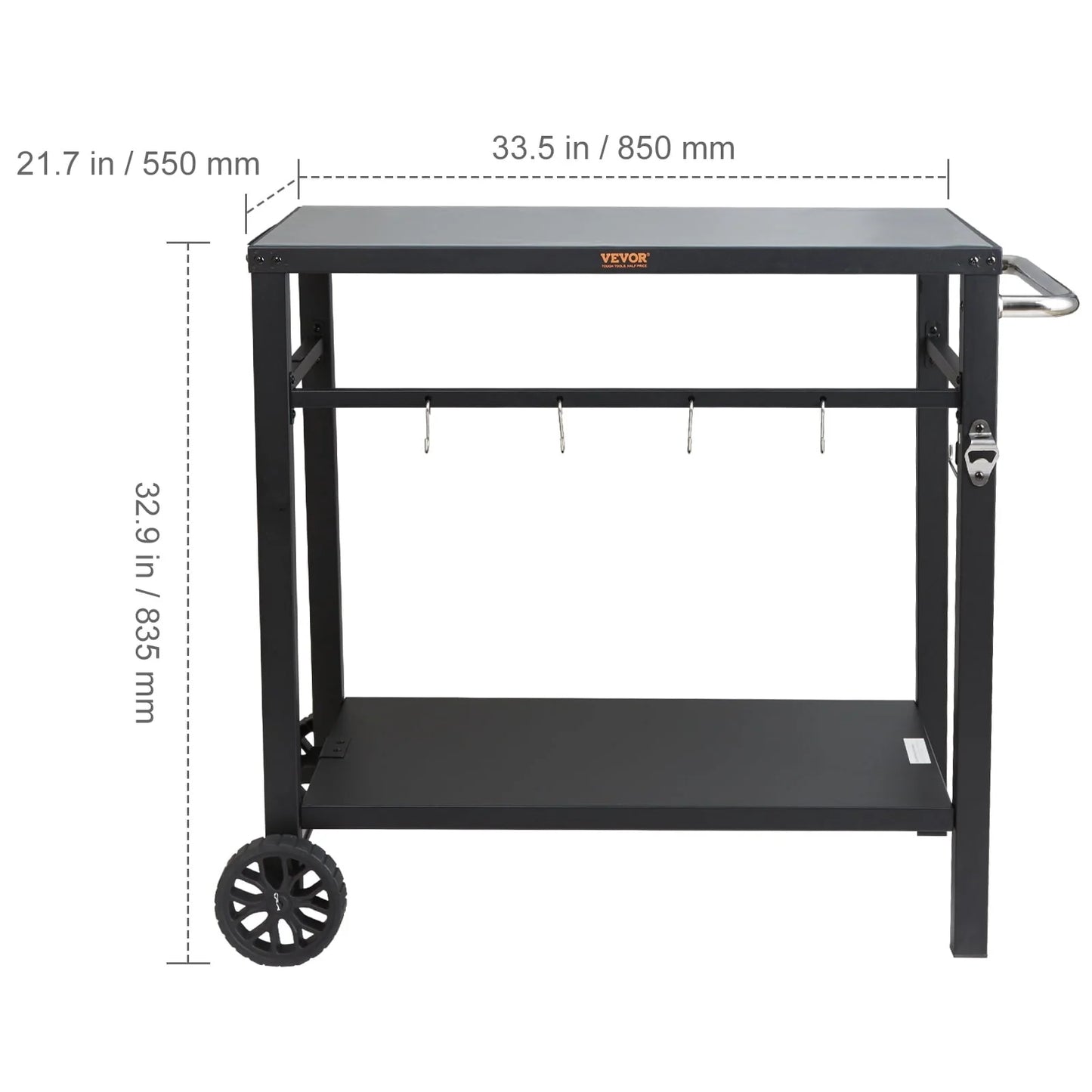 BENTISM Outdoor Grill Dining Cart Double-Shelf BBQ Movable Food Prep Trolley Patio
