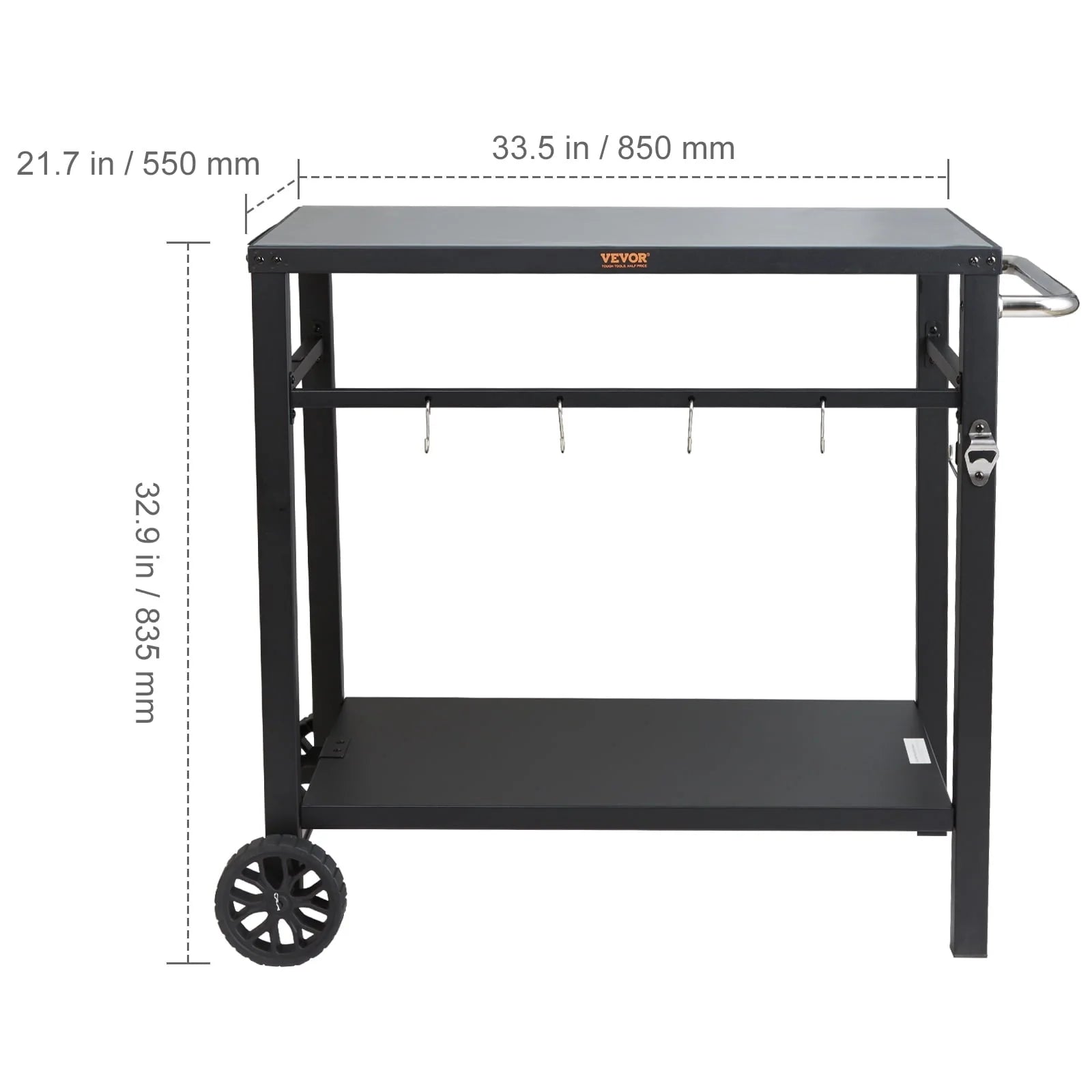 BENTISM Outdoor Grill Dining Cart Double-Shelf BBQ Movable Food Prep Trolley Patio