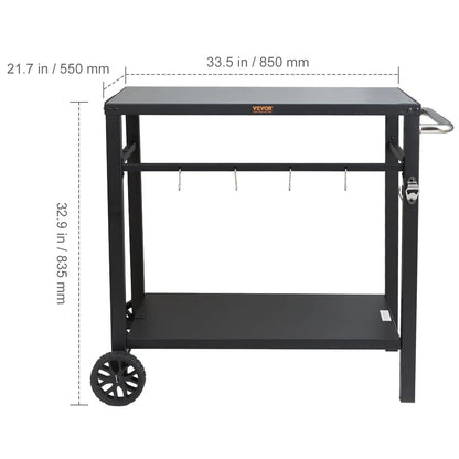 BENTISM Outdoor Grill Dining Cart Double-Shelf BBQ Movable Food Prep Trolley Patio