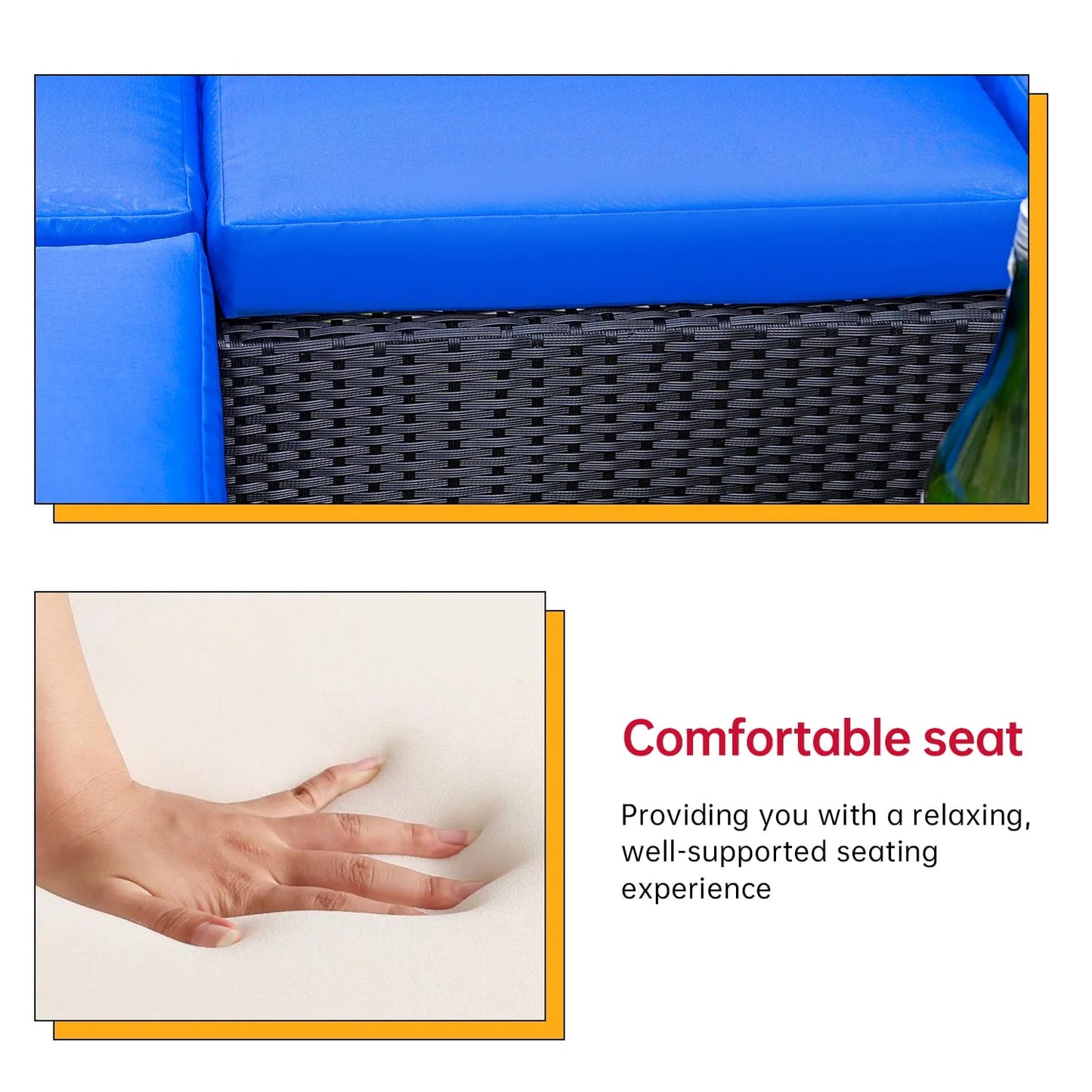 5 Pieces Patio Furniture Sets Outdoor Sectional Sofa Wicker Chair Rattan Conversation Set for Outdoor Backyard Porch Poolside Balcony Garden Furniture with Coffee Table,Blue Cushion