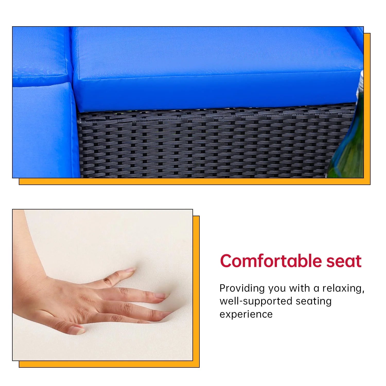 5 Pieces Patio Furniture Sets Outdoor Sectional Sofa Wicker Chair Rattan Conversation Set for Outdoor Backyard Porch Poolside Balcony Garden Furniture with Coffee Table,Blue Cushion