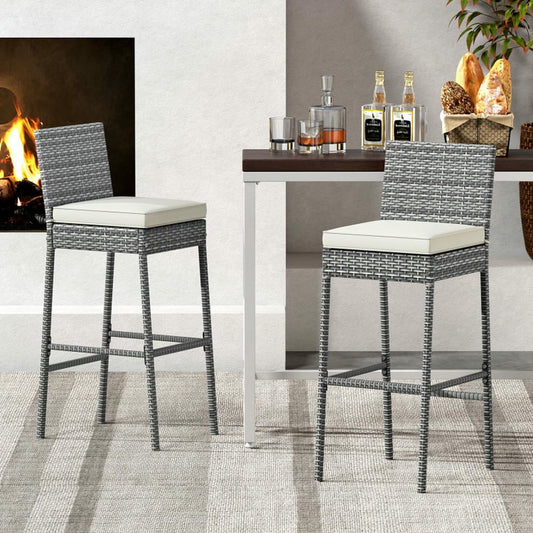 Aimee Lii Set of 2/4 Patio Wicker Barstools with Soft Seat Cushion and Cozy Footrest-Set of 4, Outdoor Patio Furniture for Porch Balcony, Sturdy