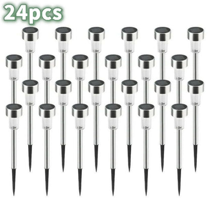 TOANEL 24PCS Solar Lights Outdoor Solar Garden Lights Pathway Lights Waterproof LED Lawn Lamp Solar Seal Stainless Steel Sidwalk Lights for Outside walkway Patio Yard Garden Decor (White Light)