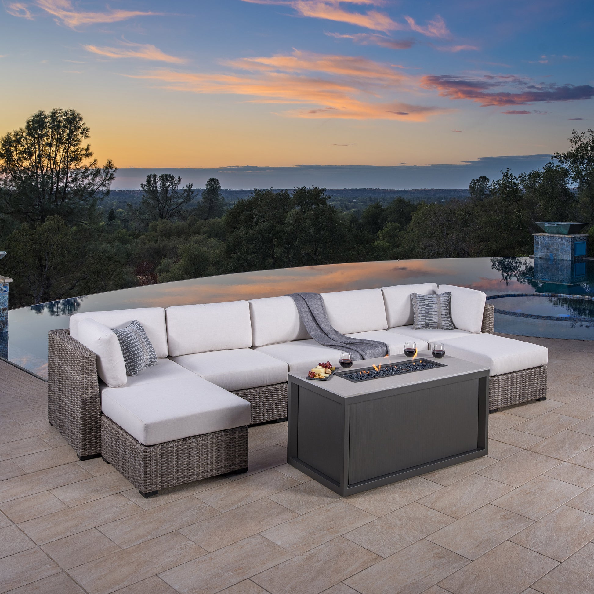 SunVilla Hudson 8-piece Fire Outdoor Patio Sectional Seating Set