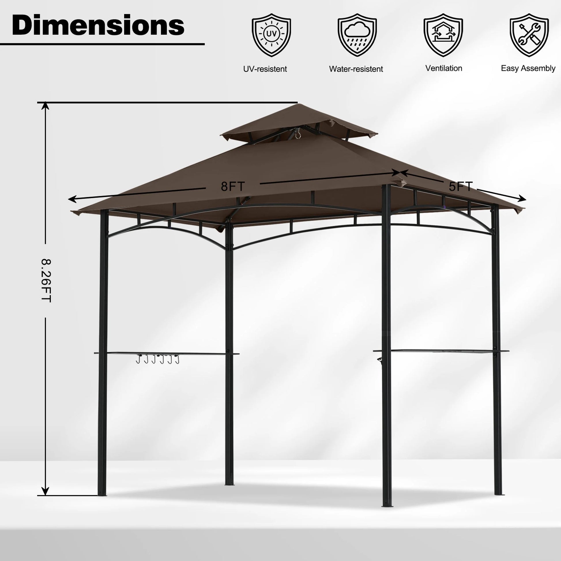 MASTERCANOPY 8' x 5' Grill Gazebo Outdoor BBQ Gazebo Canopy with LED Lights for Patio, Brown