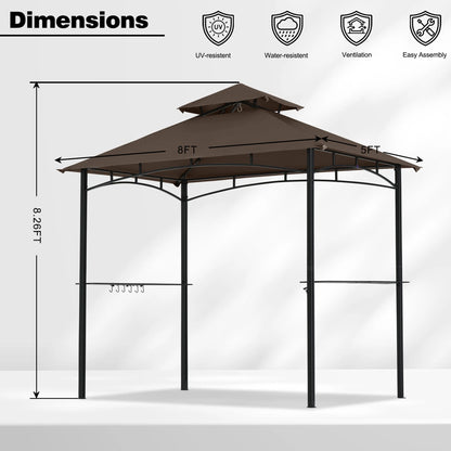 MASTERCANOPY 8' x 5' Grill Gazebo Outdoor BBQ Gazebo Canopy with LED Lights for Patio, Brown